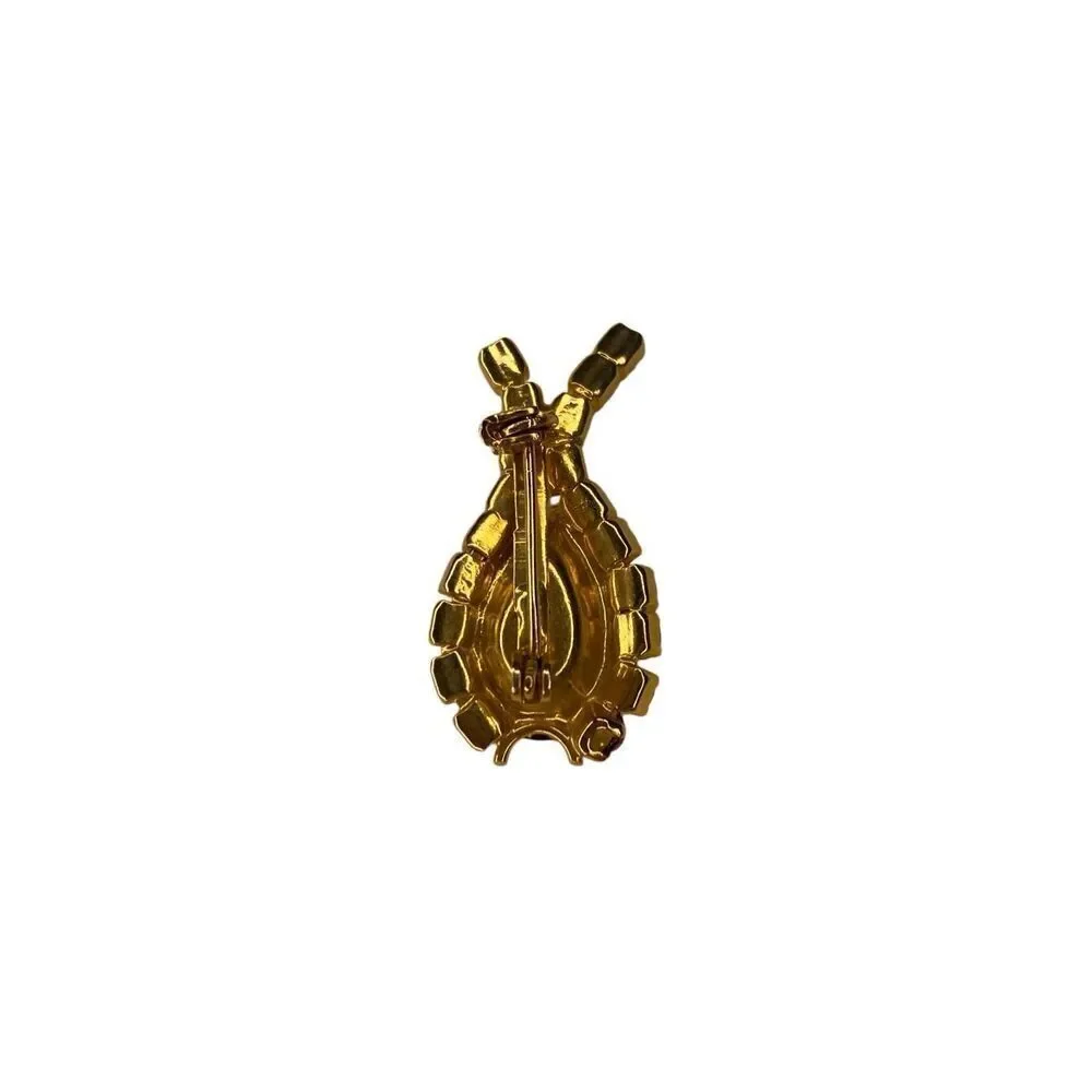 Vintage Gold Tone Amber Rhinestone Teardrop Brooch Pin Elegant Costume Jewelry